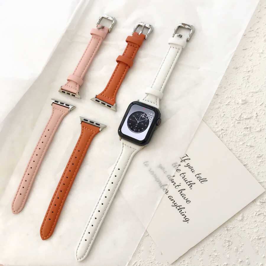 Apple Watch 42mm KRD-28 Deri Kordon Beyaz