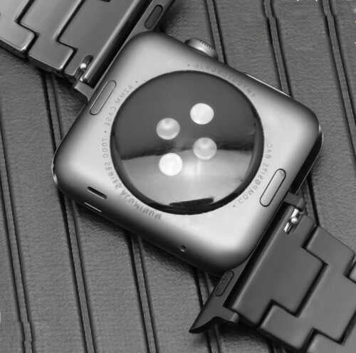 Apple Watch 42mm Mat Seramik Metal Kordon Parlak Siyah