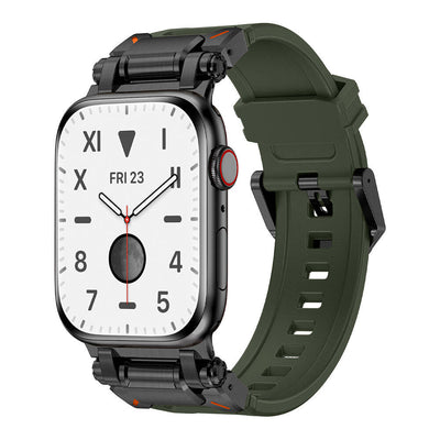 Apple Watch 42mm Zore KRD-101 Titanyum Metal Başlıklı Silikon Kordon Siyah-Starlight