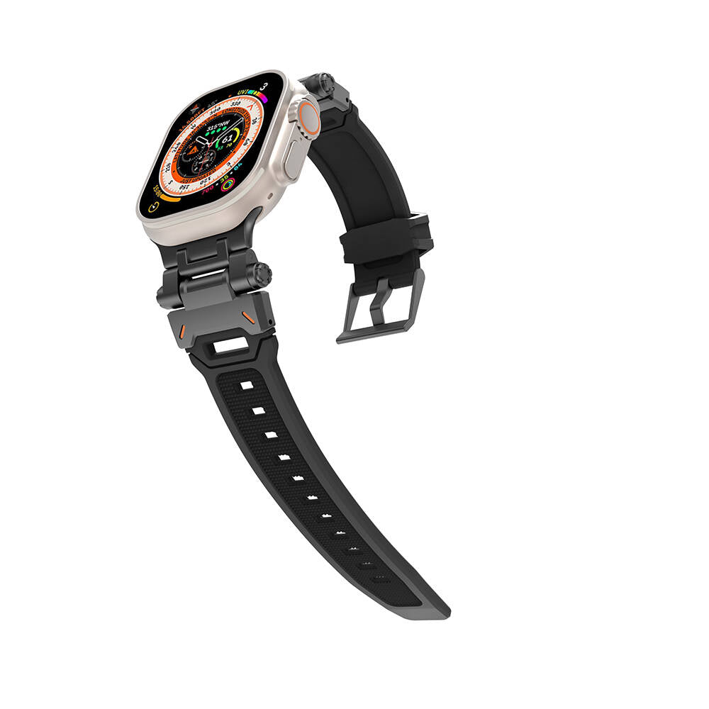Apple Watch 42mm Zore KRD-108 Metal Başlıklı Silikon Kordon Siyah-Turuncu
