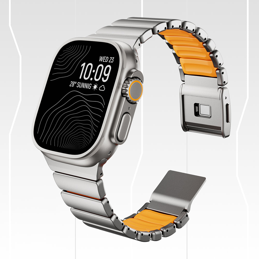 Apple Watch 42mm Zore KRD-152 Titanyum Silikon Kordon Gri-Turuncu