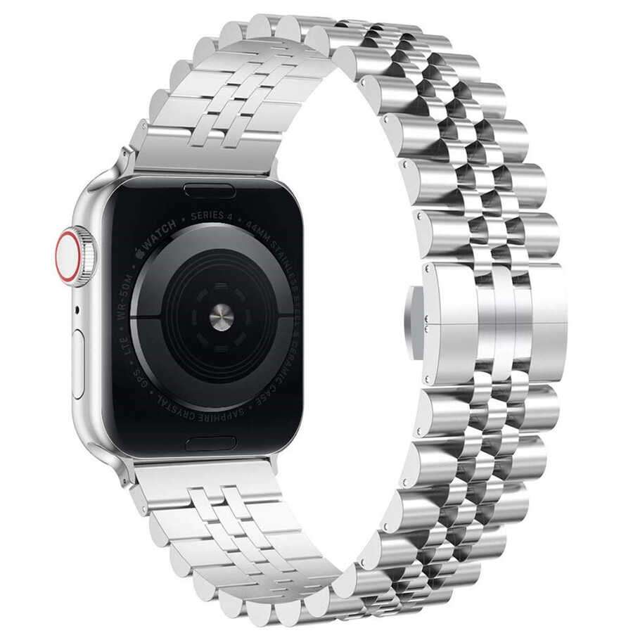 Apple Watch 44mm KRD-36 Metal Kordon Gümüş-Siyah