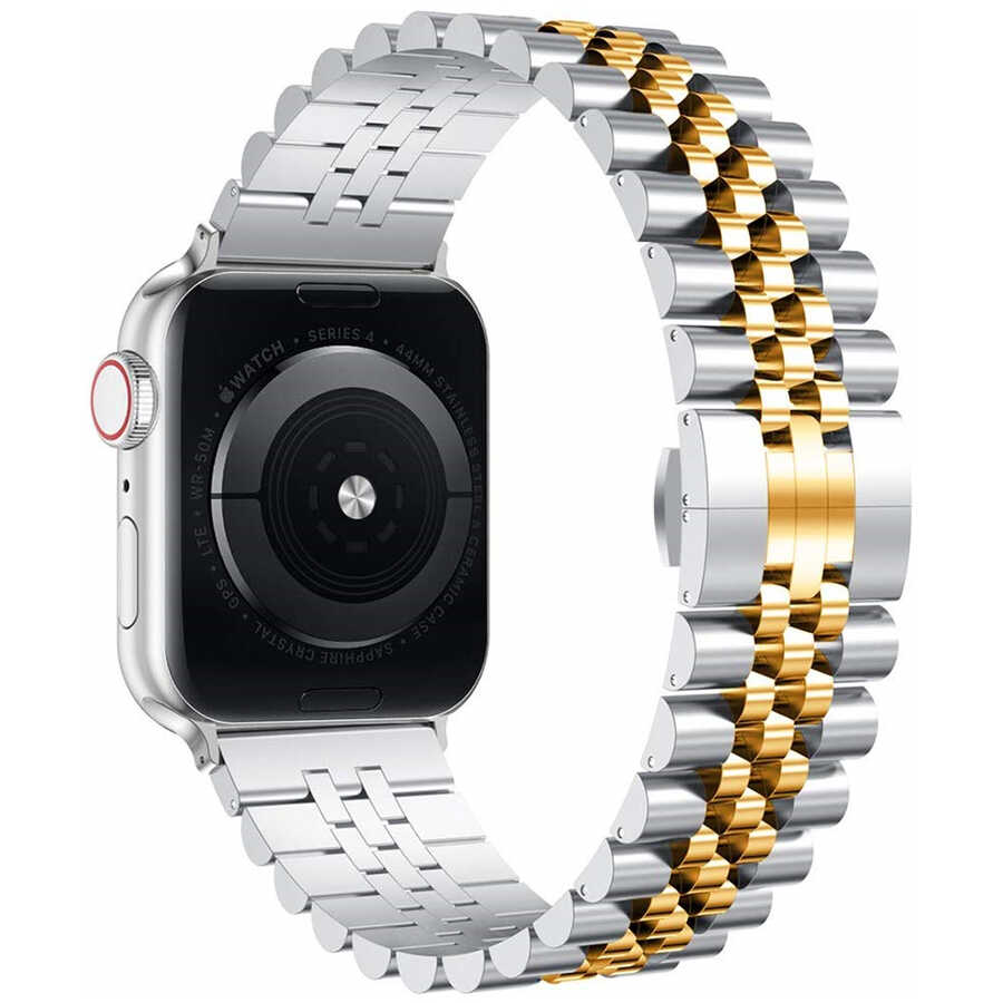 Apple Watch 44mm KRD-36 Metal Kordon Siyah-Gold