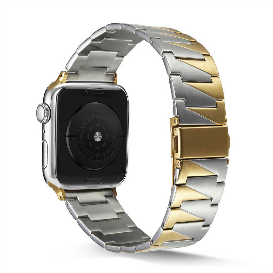 Apple Watch 44mm KRD-48 Metal Kordon Gümüş-Gold
