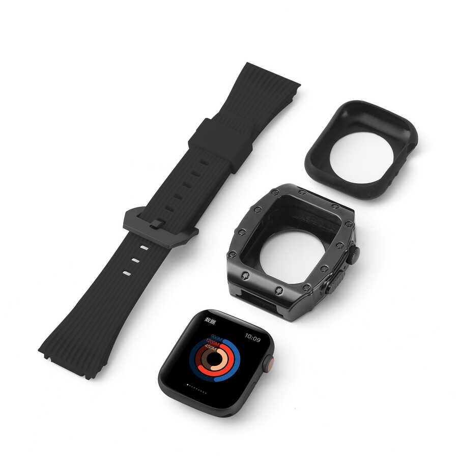 Apple Watch 44mm KRD-65 Kordon Beyaz-Siyah