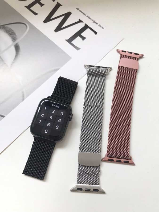 Apple Watch 44mm Zore KRD-01 Metal Kordon Açık Pembe