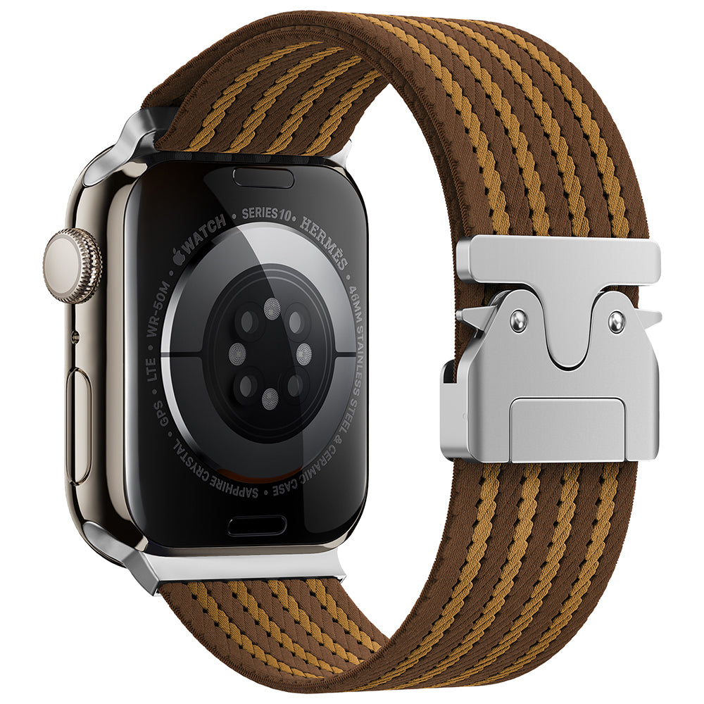 Apple Watch 44mm Zore KRD-133 Naylon Kumaş Hasır Örgülü Kordon Kahverengi