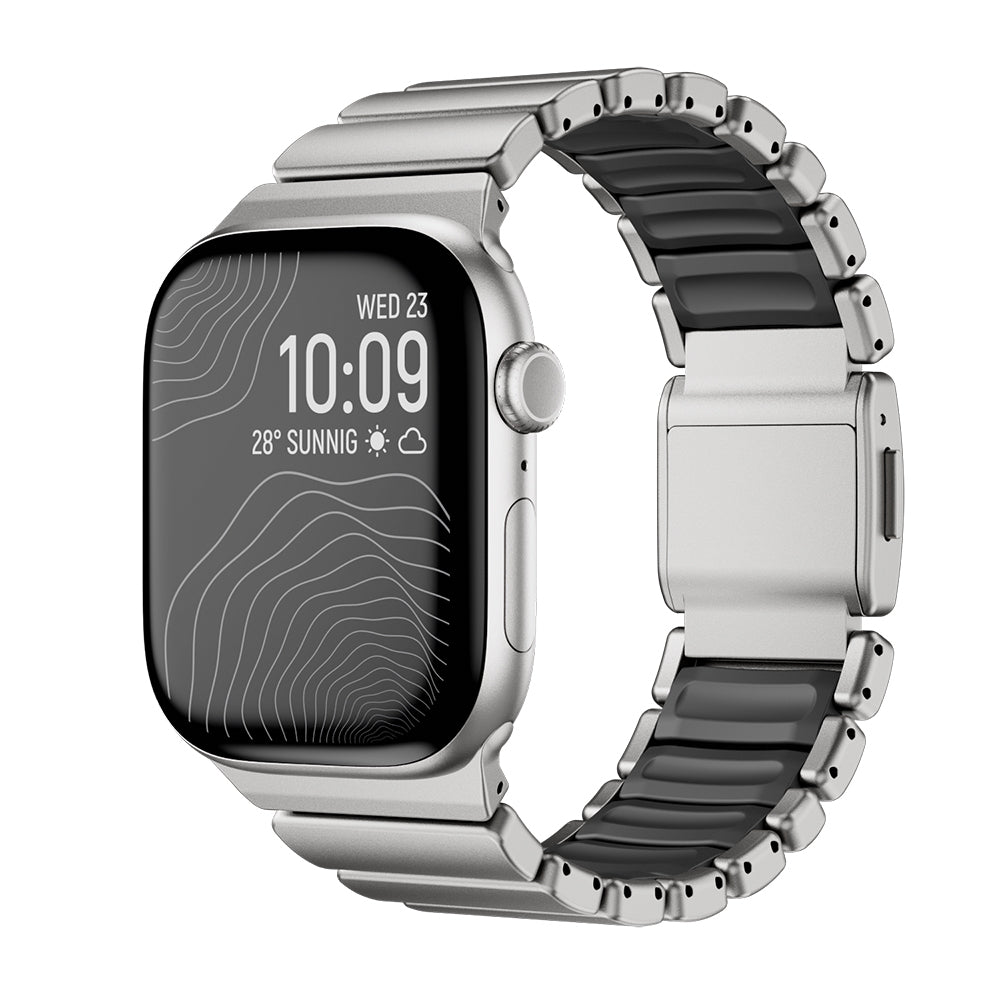 Apple Watch 44mm Zore KRD-149 Titanyum Silikon Kordon Siyah-Yeşil