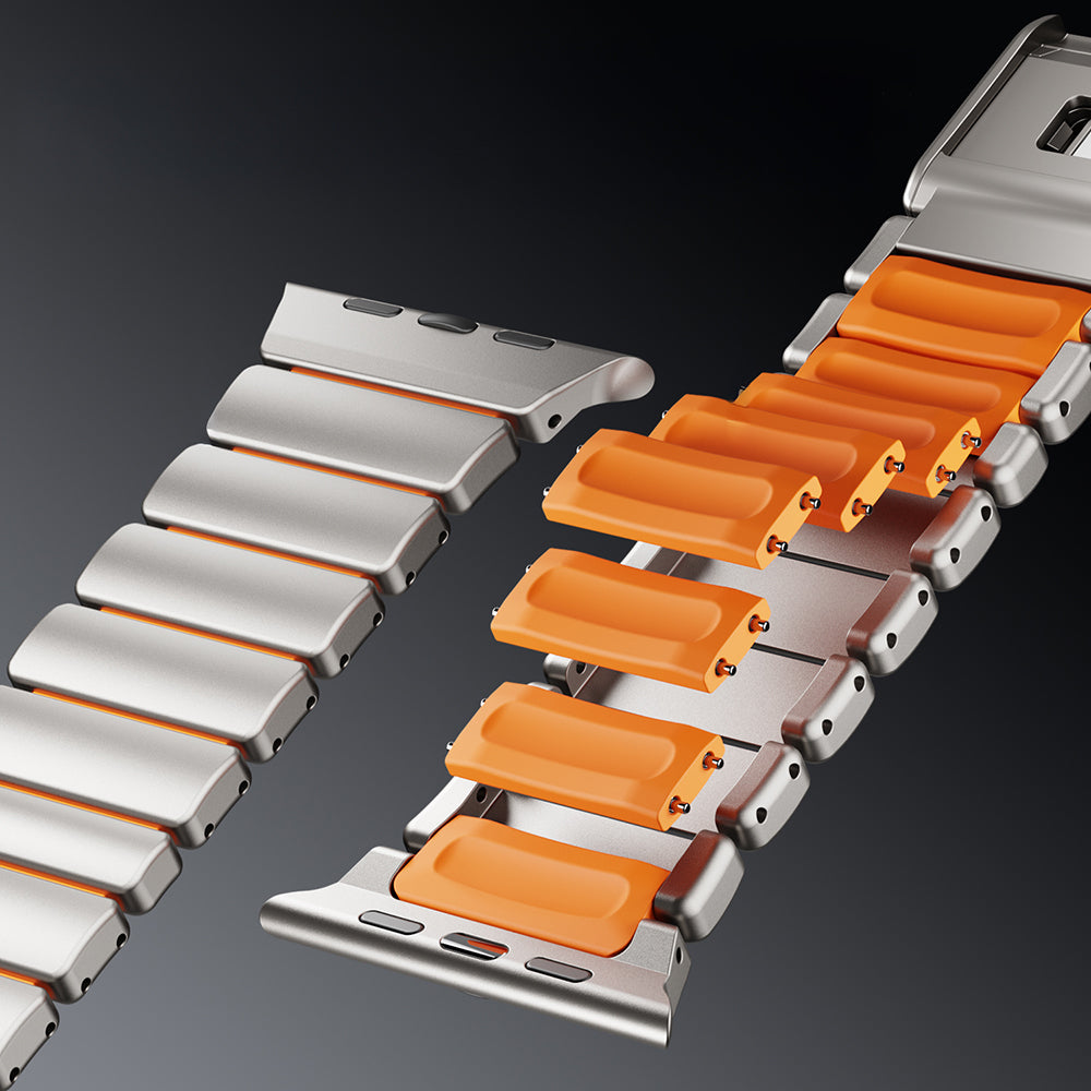 Apple Watch 44mm Zore KRD-149 Titanyum Silikon Kordon Gümüş-Siyah