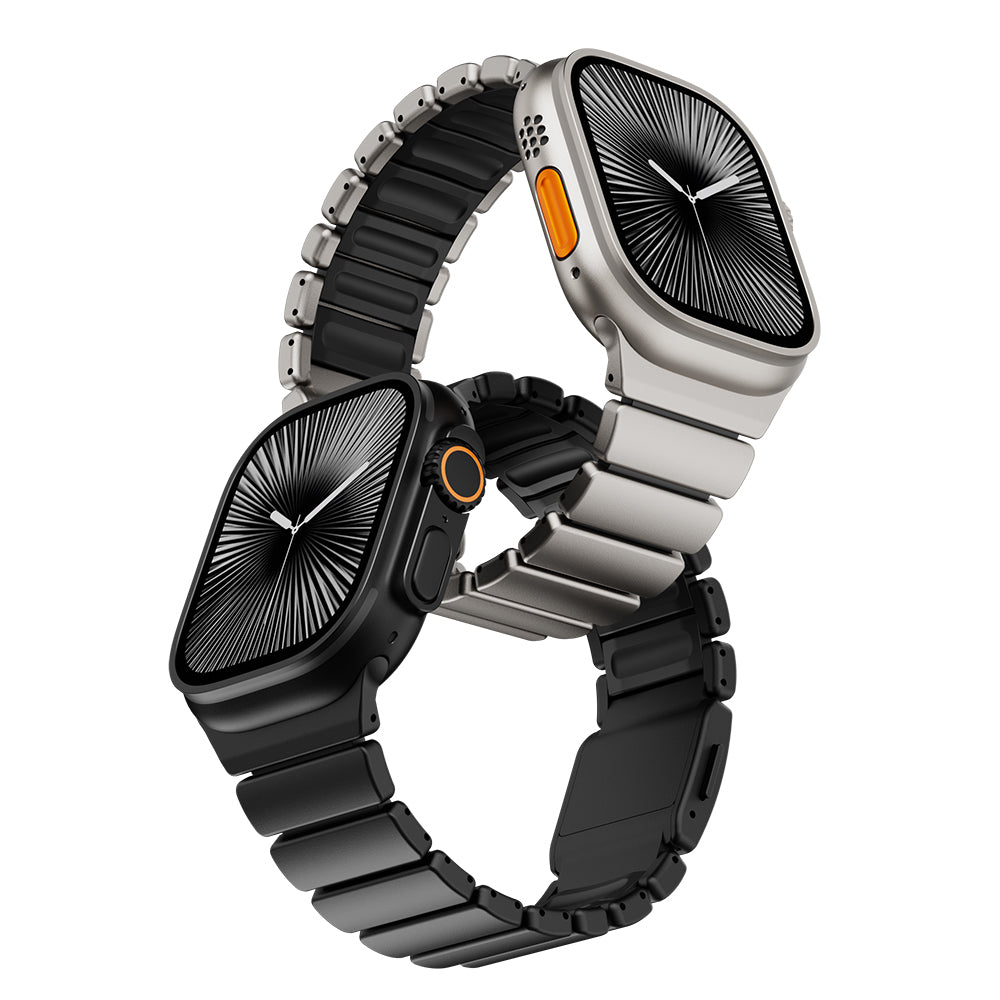 Apple Watch 44mm Zore KRD-149 Titanyum Silikon Kordon Gümüş-Siyah