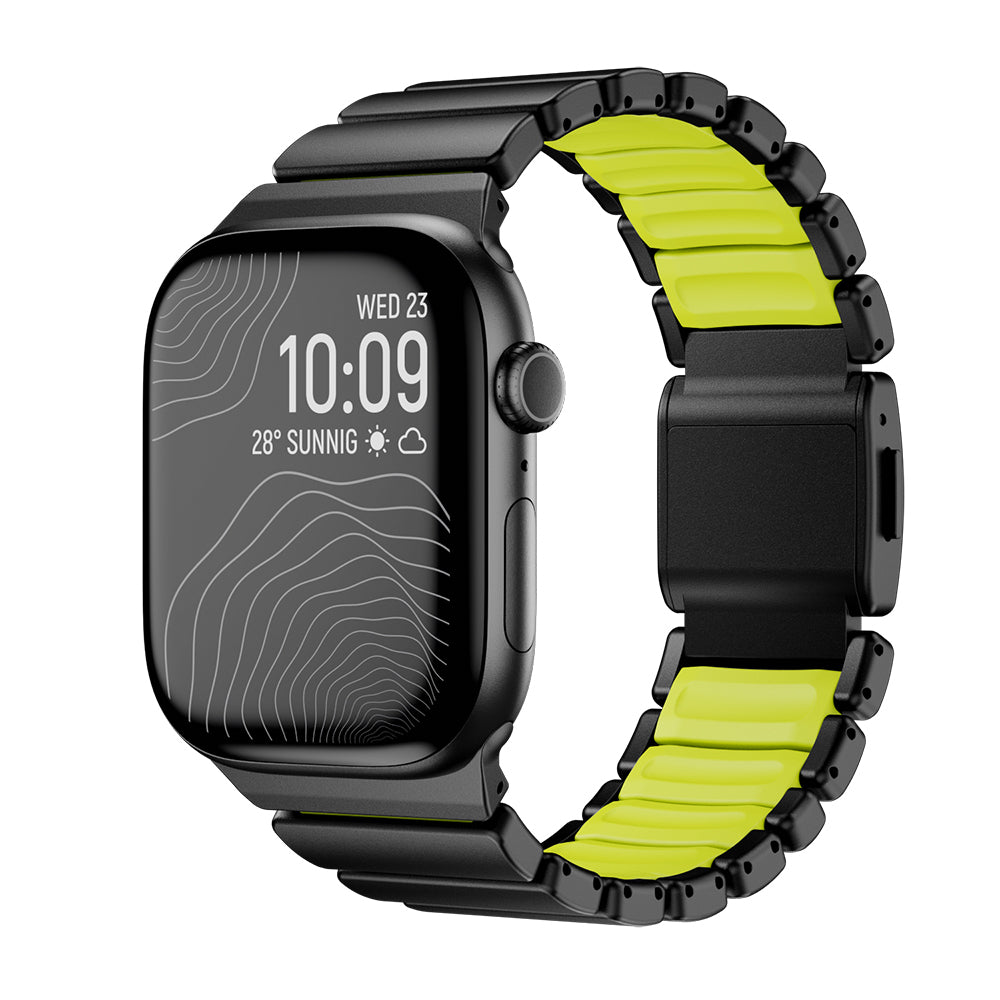 Apple Watch 44mm Zore KRD-152 Titanyum Silikon Kordon Siyah-Yeşil