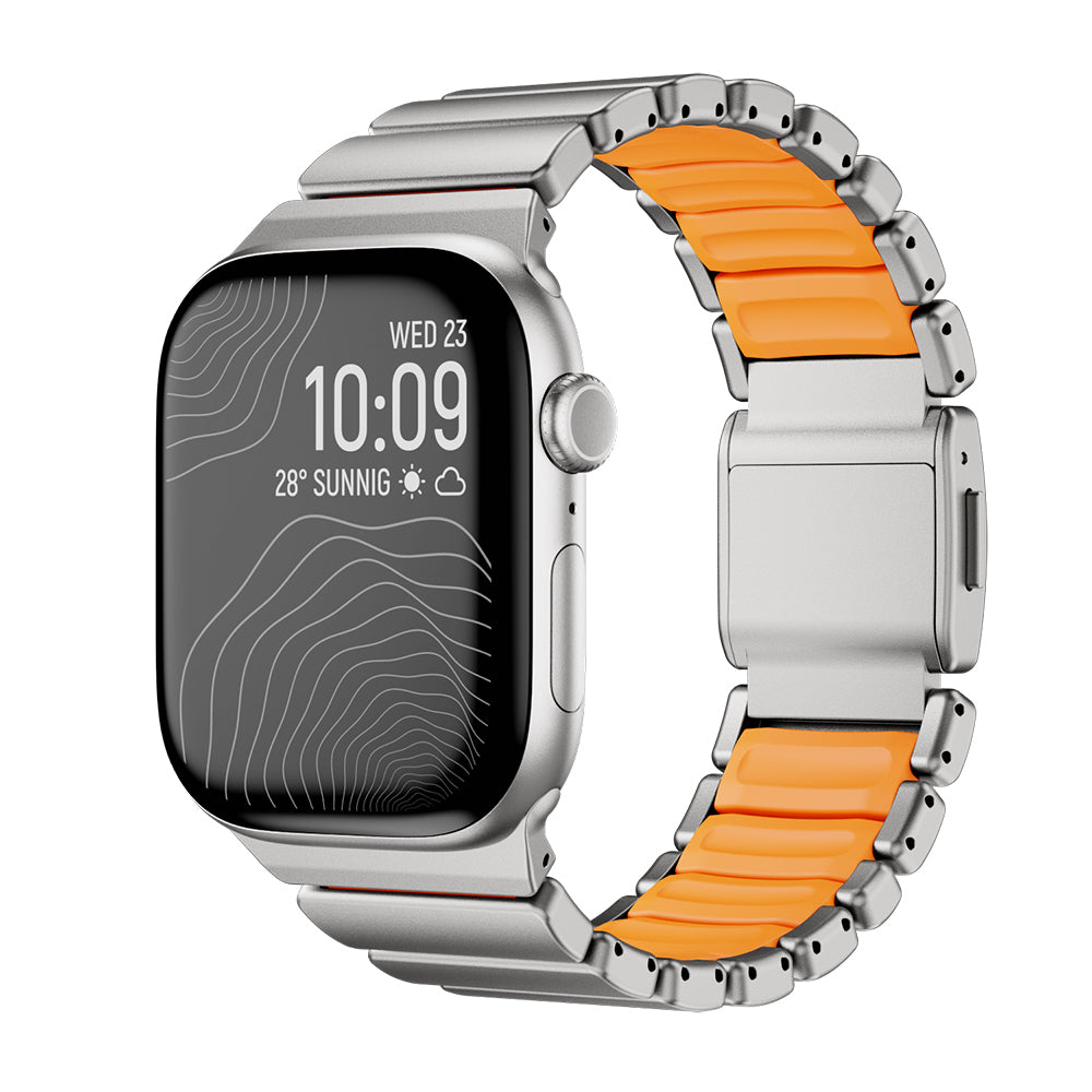 Apple Watch 44mm Zore KRD-152 Titanyum Silikon Kordon Gri-Turuncu