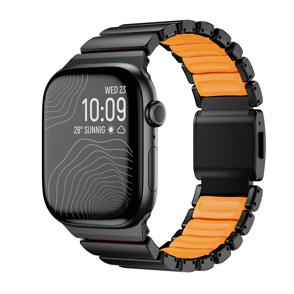 Apple Watch 44mm Zore KRD-152 Titanyum Silikon Kordon Siyah-Turuncu
