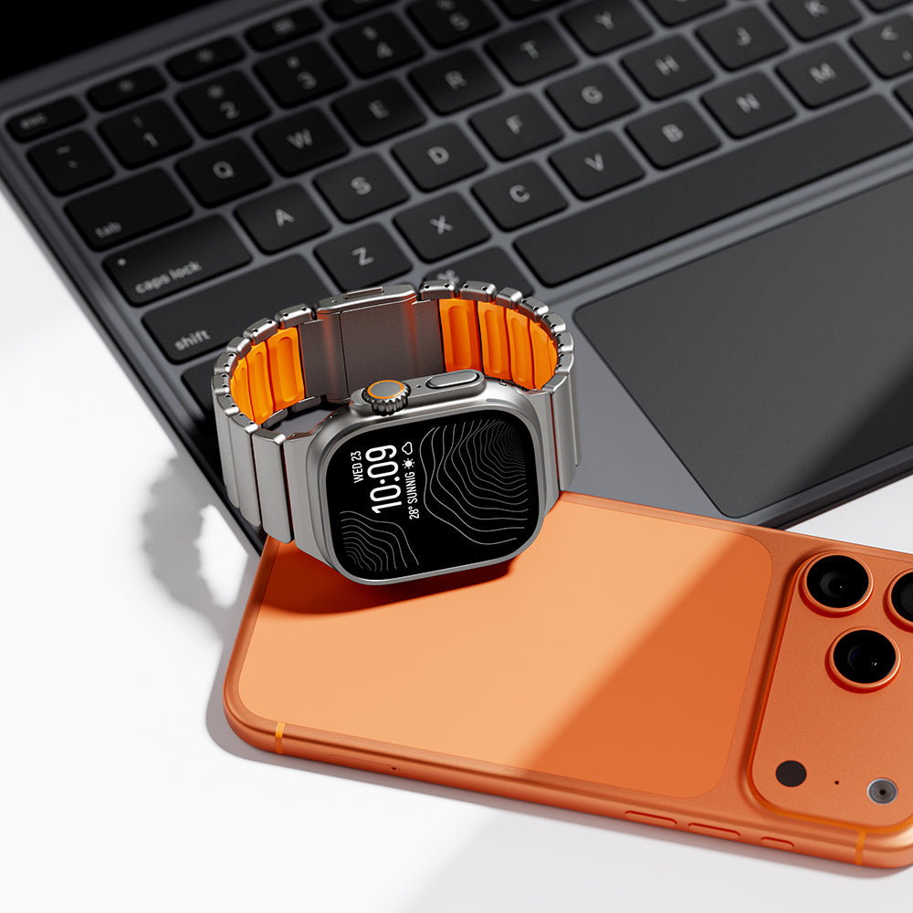 Apple Watch 44mm Zore KRD-152 Titanyum Silikon Kordon Gri-Turuncu
