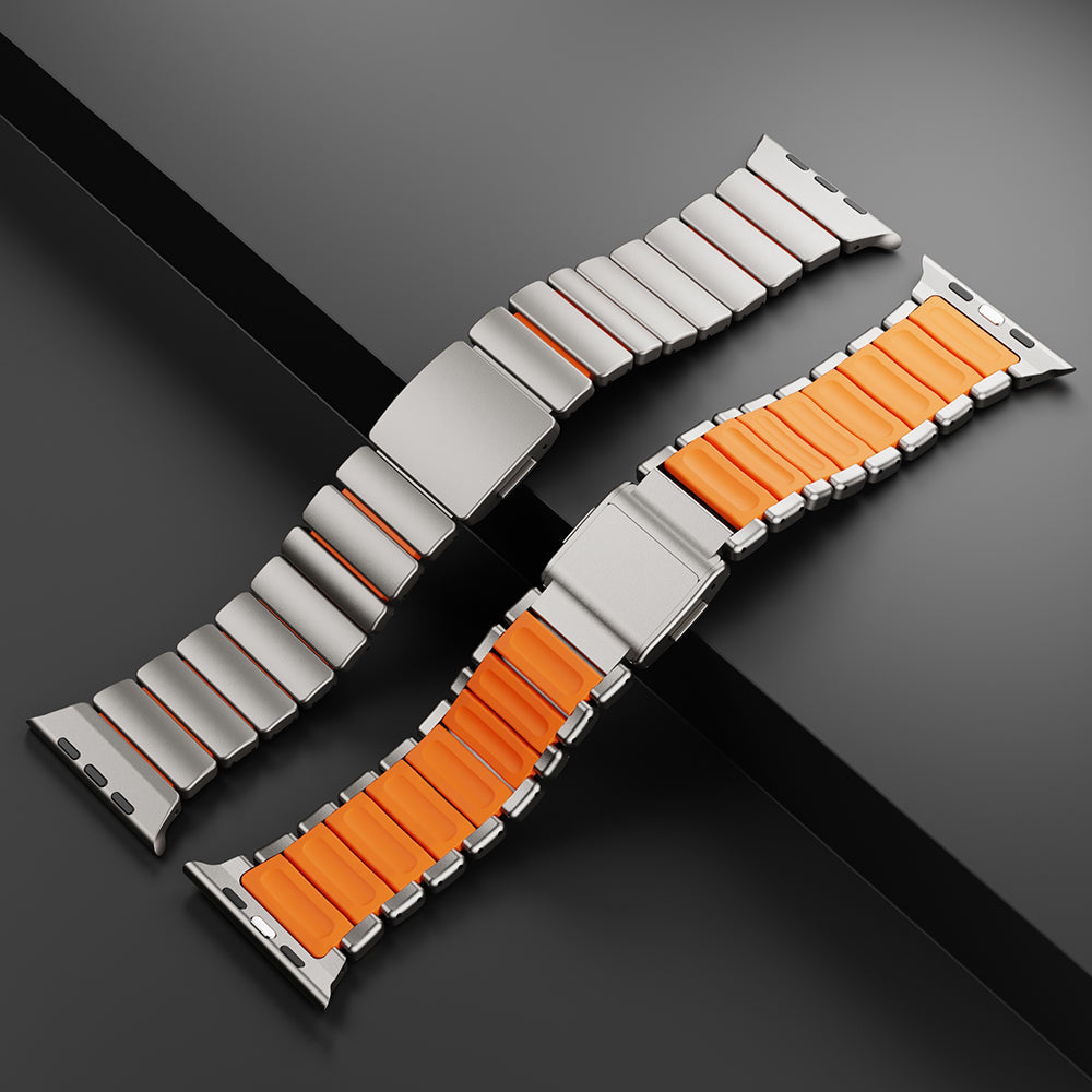 Apple Watch 44mm Zore KRD-152 Titanyum Silikon Kordon Gri-Turuncu