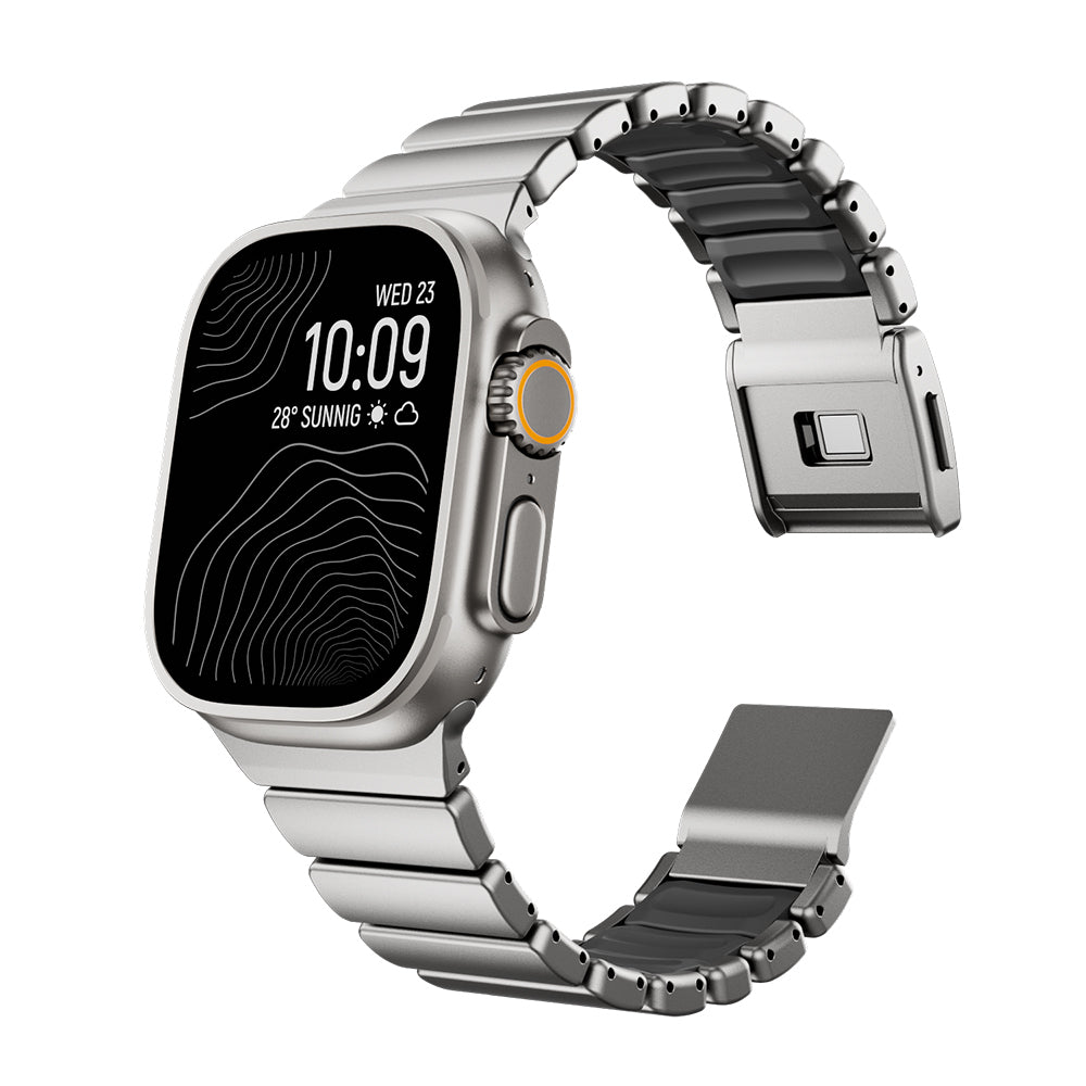 Apple Watch 44mm Zore KRD-152 Titanyum Silikon Kordon Siyah-Turuncu