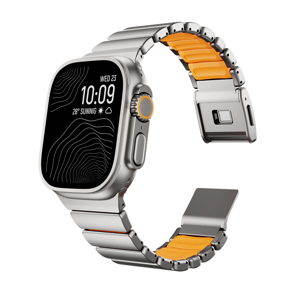 Apple Watch 44mm Zore KRD-152 Titanyum Silikon Kordon Gri-Turuncu