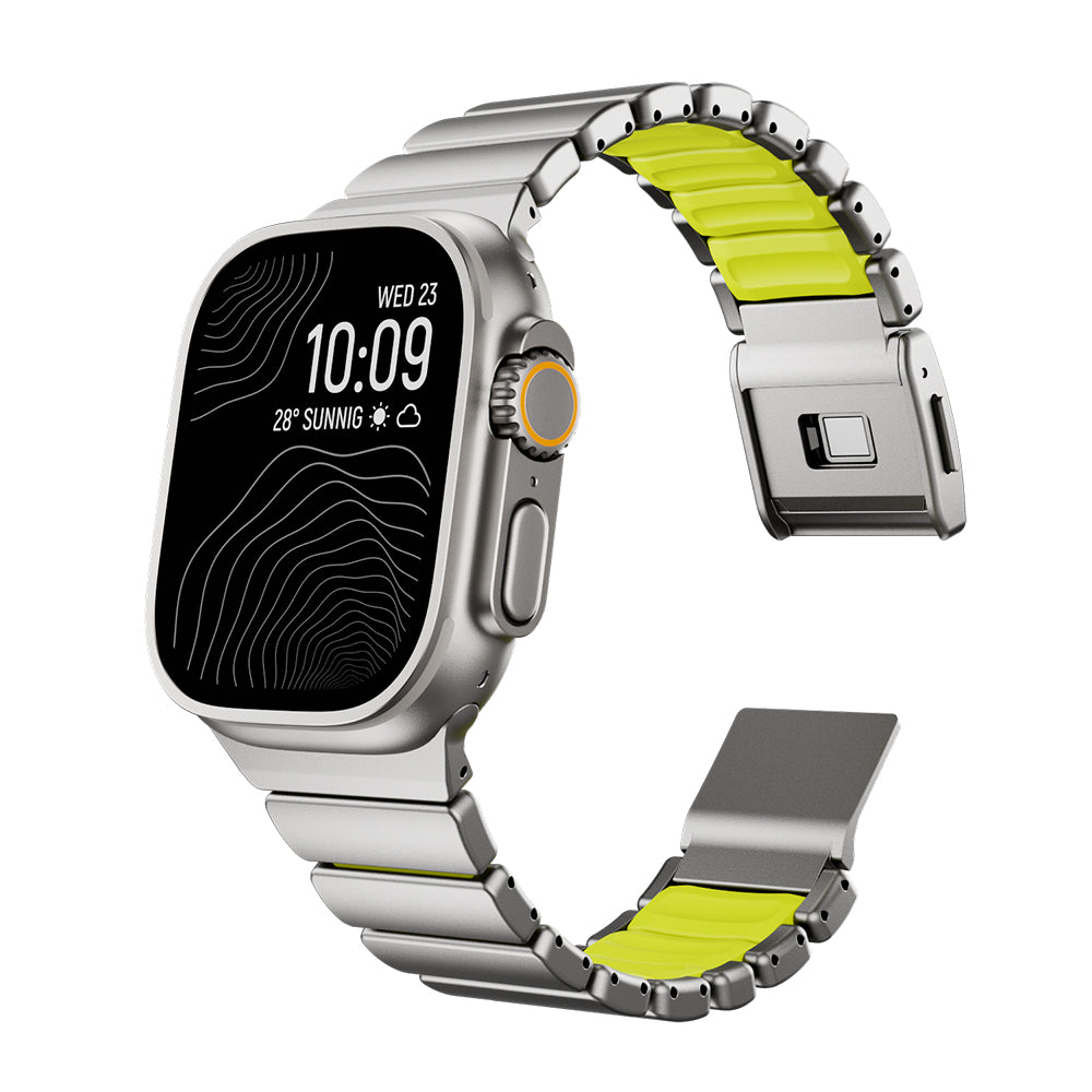 Apple Watch 44mm Zore KRD-152 Titanyum Silikon Kordon Siyah-Yeşil