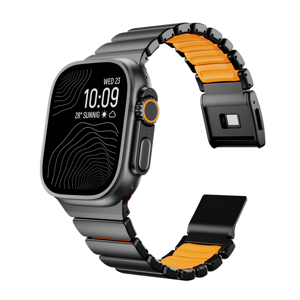Apple Watch 44mm Zore KRD-152 Titanyum Silikon Kordon Gri-Turuncu