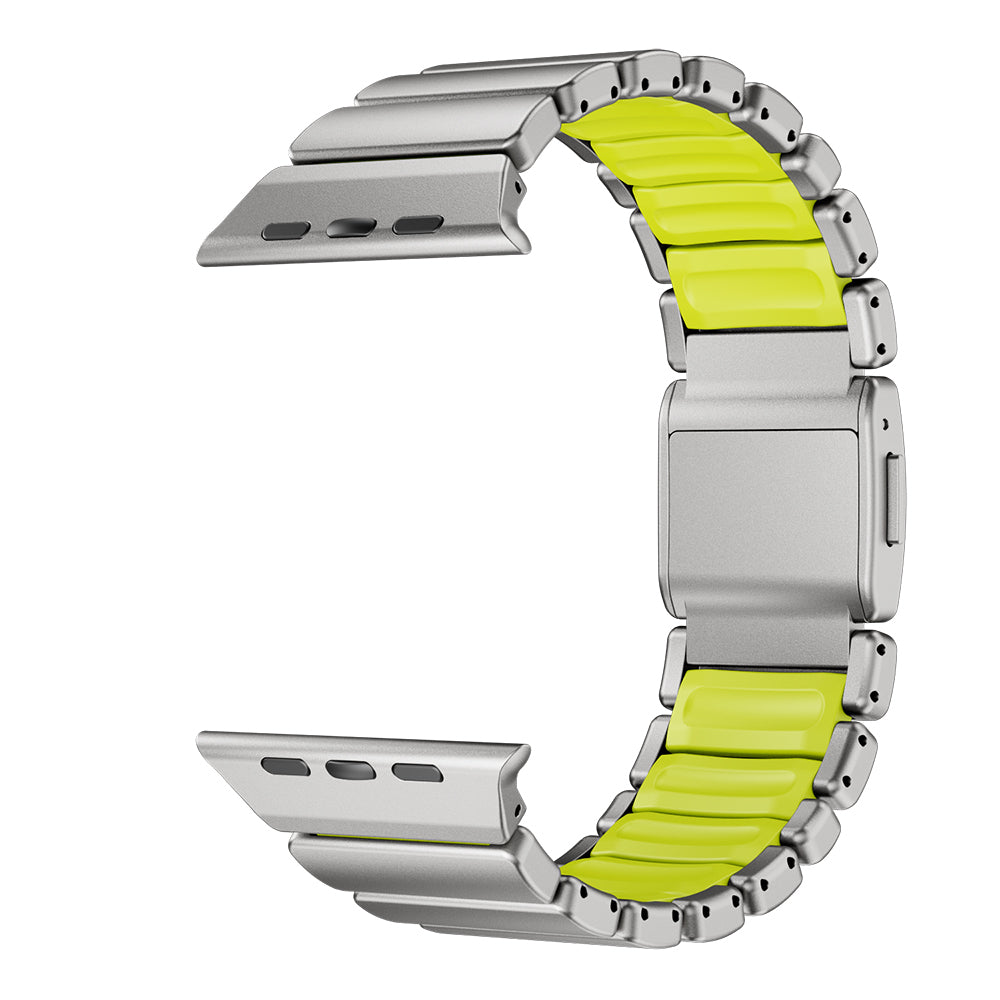 Apple Watch 44mm Zore KRD-152 Titanyum Silikon Kordon Siyah-Yeşil