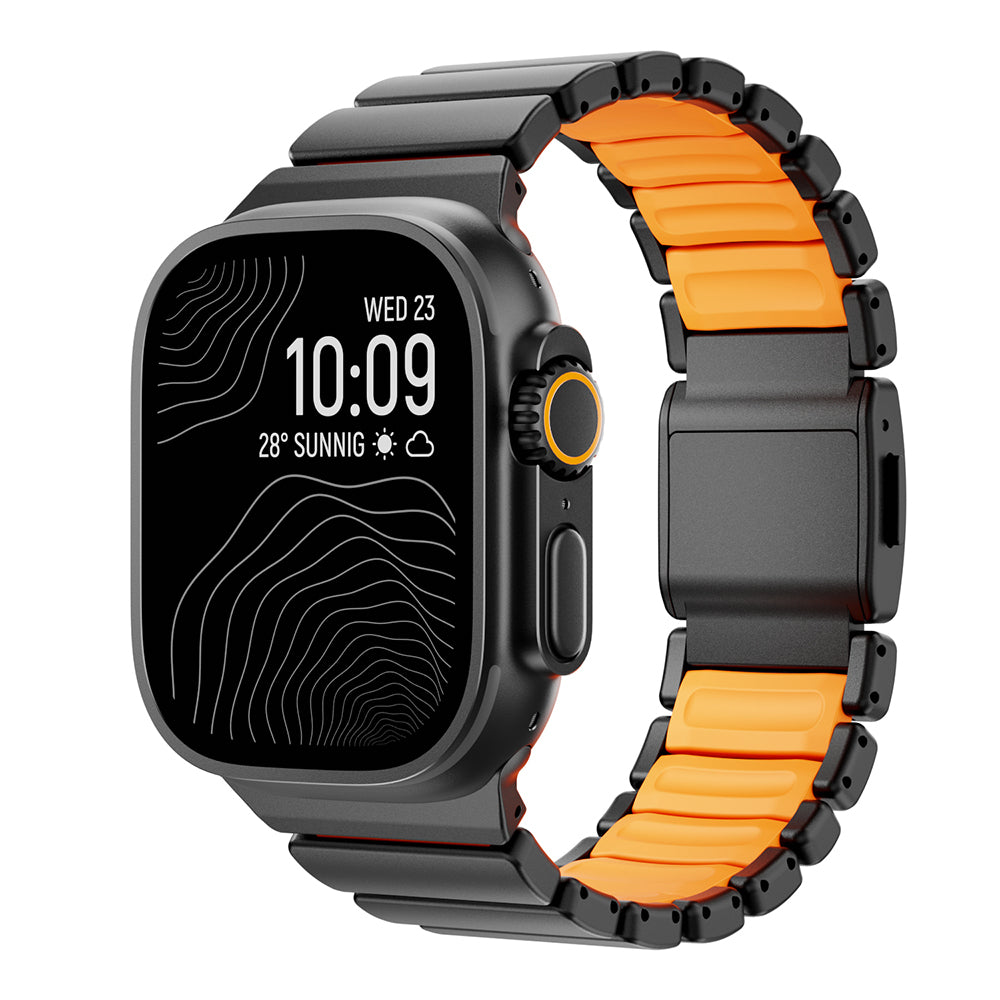 Apple Watch 44mm Zore KRD-152 Titanyum Silikon Kordon Siyah-Turuncu
