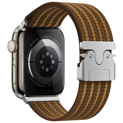 Apple Watch 45mm Zore KRD-133 Naylon Kumaş Hasır Örgülü Kordon Kahverengi