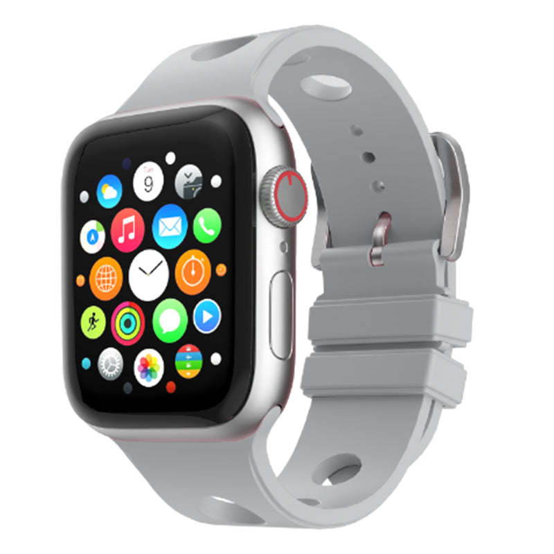 Apple Watch 7 45mm Delikli Tasarım Zore KRD-147 Silikon Kordon Gri