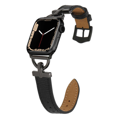 Apple Watch 7 45mm KRD-53 Deri Kordon Siyah-Gold