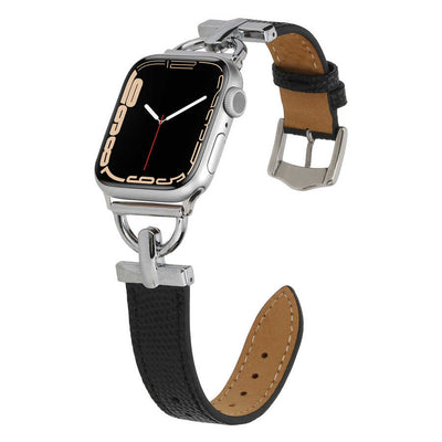 Apple Watch 7 45mm KRD-53 Deri Kordon Siyah-Gümüş
