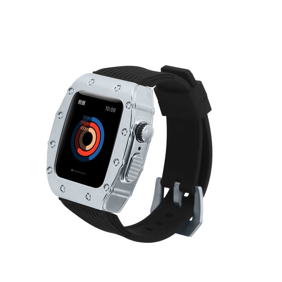 Apple Watch 7 45mm KRD-65 Kordon Siyah-Gümüş