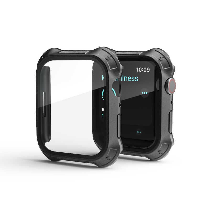 Apple Watch 7 45mm Tank Zırh Kasa ve Ekran Koruyucu Zore Watch Gard 10 Siyah