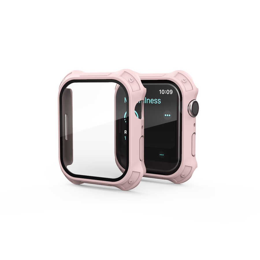 Apple Watch 7 45mm Tank Zırh Kasa ve Mat Görünümlü Ekran Koruyucu Zore Watch Gard 11 Pembe
