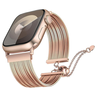 Apple Watch 7 45mm Zore KRD-137 Metal Hasır Kordon Rose Gold