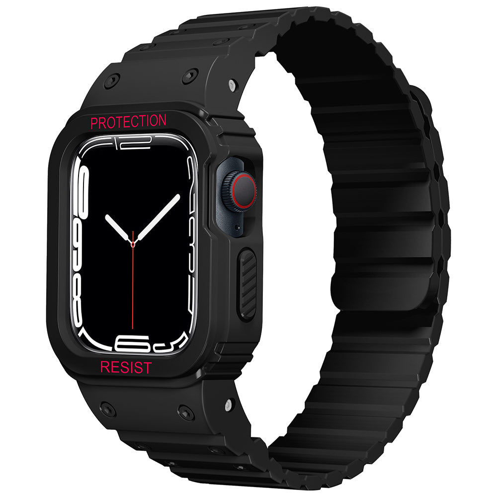 Apple Watch 7 45mm Zore KRD-142 Airbag Tasarımlı Kasa Koruyuculu Silikon Kordon Siyah