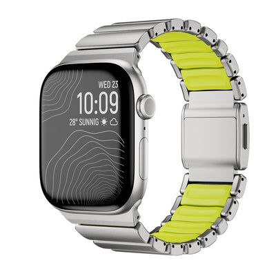 Apple Watch 7 45mm Zore KRD-149 Metal Silikon Kordon Gümüş-Yeşil