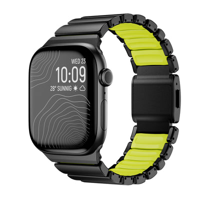 Apple Watch 7 45mm Zore KRD-149 Metal Silikon Kordon Siyah-Yeşil
