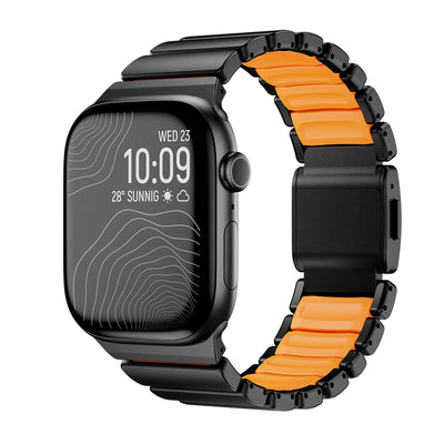Apple Watch 7 45mm Zore KRD-149 Metal Silikon Kordon Siyah-Turuncu