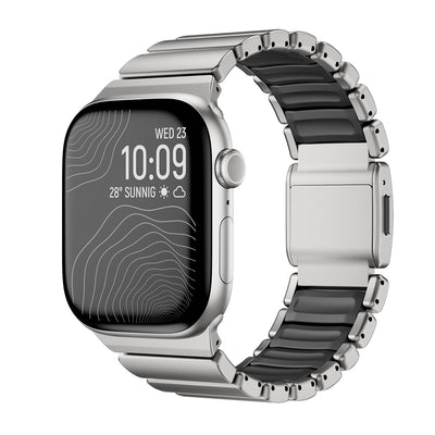Apple Watch 7 45mm Zore KRD-149 Metal Silikon Kordon Gümüş-Siyah