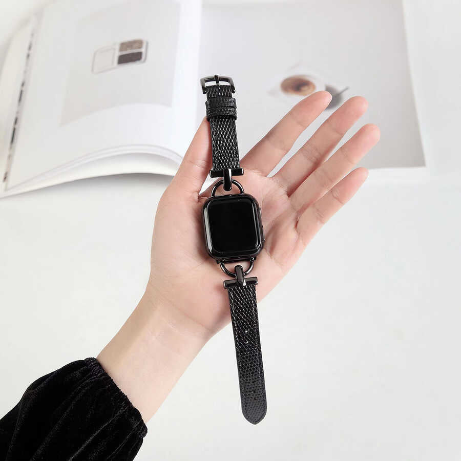Apple Watch Ultra 49mm Kordon KRD-53 Deri Strap Kayış Siyah