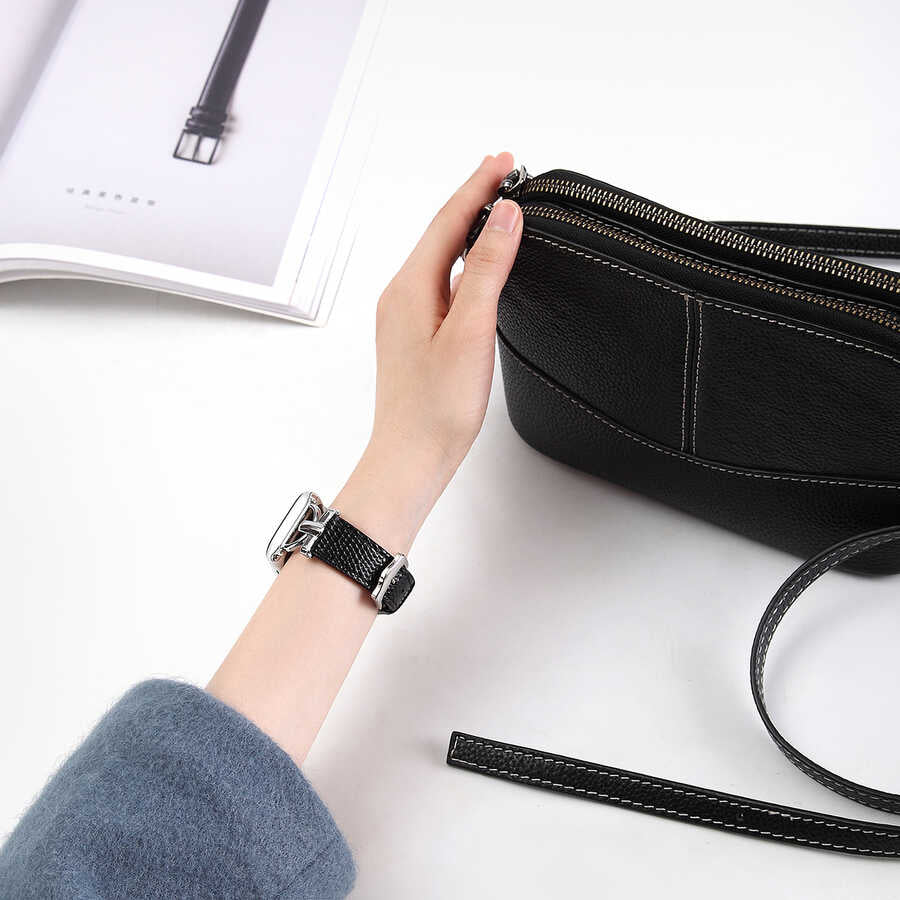 Apple Watch Ultra 49mm Kordon KRD-53 Deri Strap Kayış Siyah