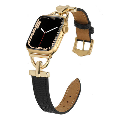 Apple Watch Ultra 49mm Kordon KRD-53 Deri Strap Kayış Siyah-Gold