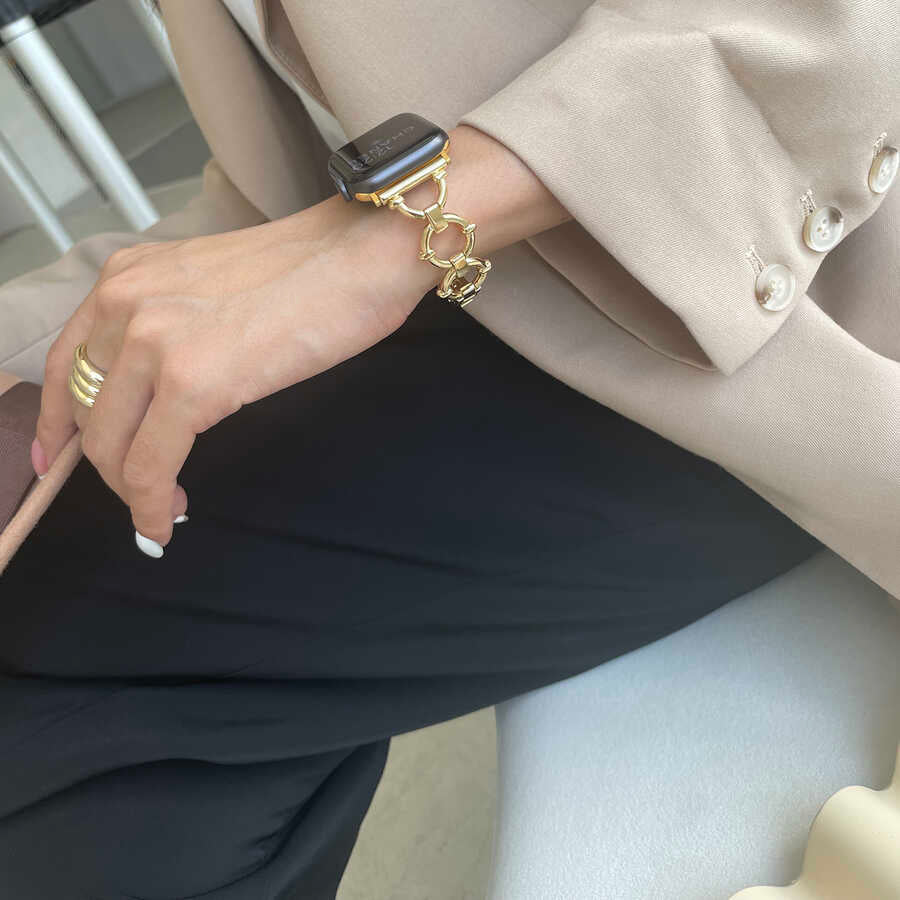 Apple Watch Ultra 49mm Kordon KRD-56 Metal Strap Kayış Gold