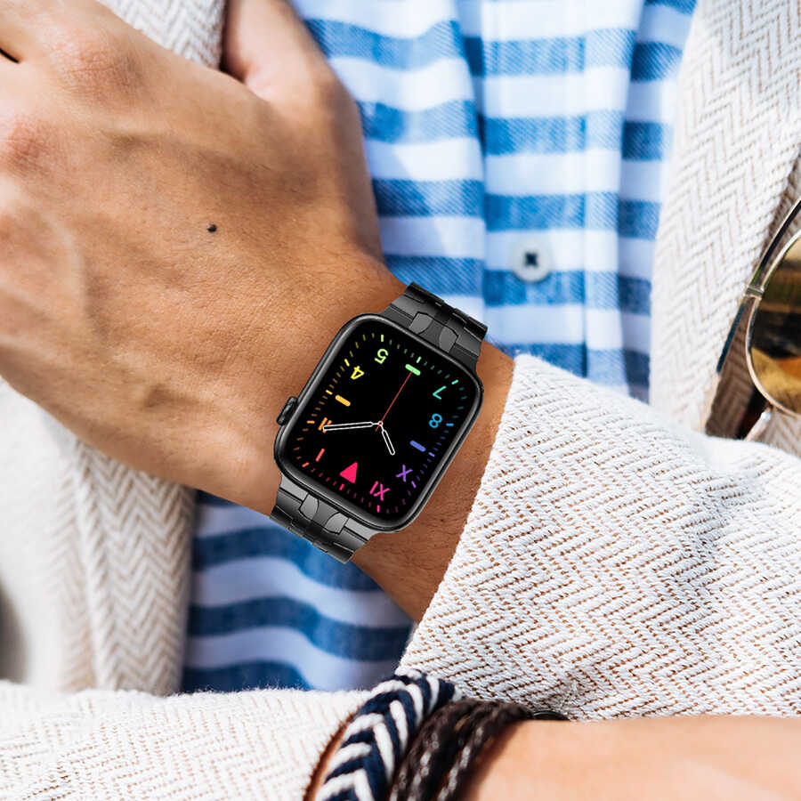 Apple Watch Ultra 49mm Kordon KRD-63 Metal Strap Kayış Siyah