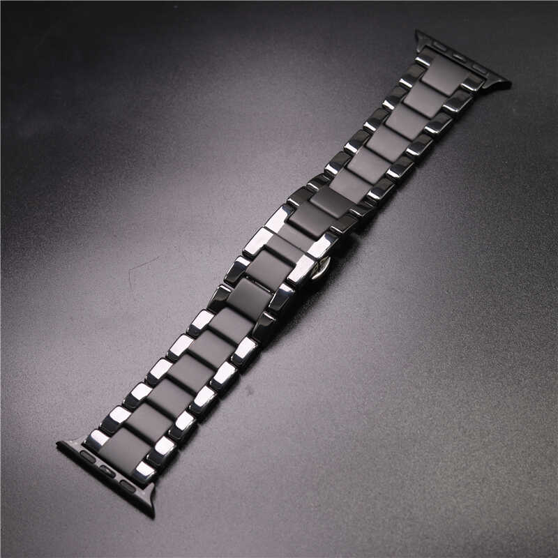 Apple Watch Ultra 49mm Kordon Mat Seramik Metal Strap Kayış Parlak Siyah