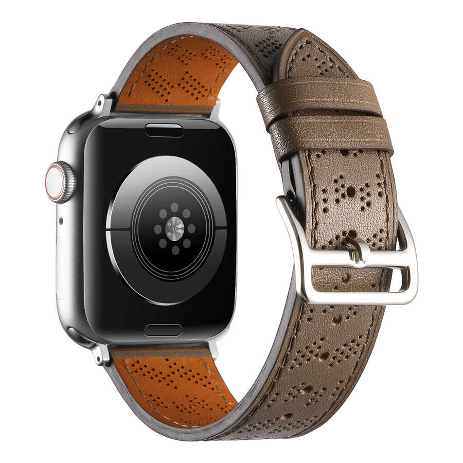 Apple Watch Ultra 49mm KRD-76 PU Deri Kordon Strap Kayış Mürdüm