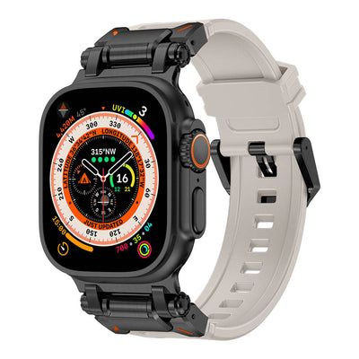 Apple Watch Ultra 49mm Zore KRD-101 Titanyum Metal Başlıklı Silikon Kordon Siyah-Yeşil