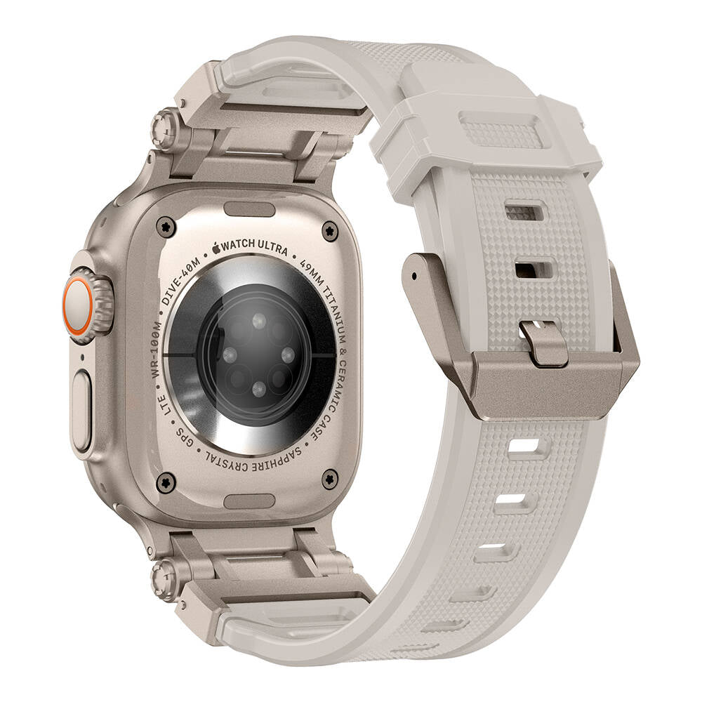 Apple Watch Ultra 49mm Zore KRD-101 Titanyum Metal Başlıklı Silikon Kordon Siyah-Yeşil