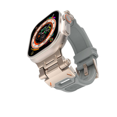 Apple Watch Ultra 49mm Zore KRD-108 Metal Başlıklı Silikon Kordon Siyah-Yeşil