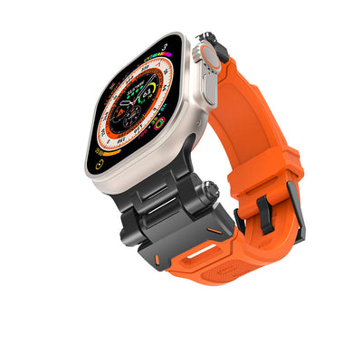 Apple Watch Ultra 49mm Zore KRD-108 Metal Başlıklı Silikon Kordon Siyah-Turuncu