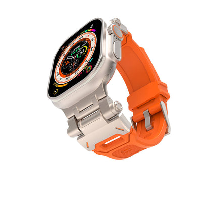 Apple Watch Ultra 49mm Zore KRD-108 Metal Başlıklı Silikon Kordon Starlight-Turuncu